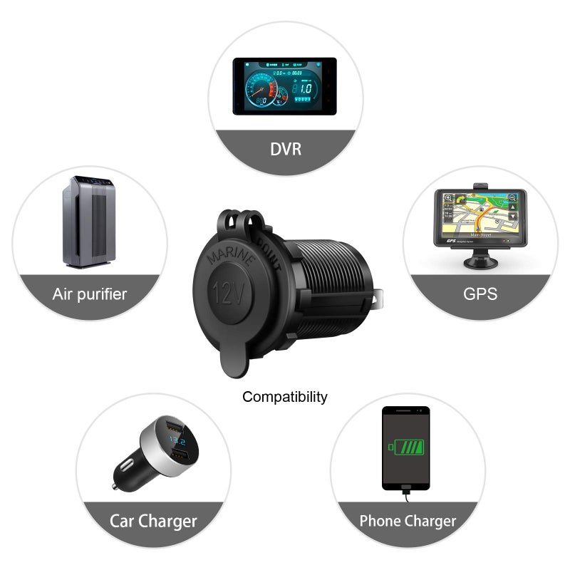 ZHSMS Cigarette Lighter Socket Car Marine Motorcycle ATV RV Lighter Socket Power Outlet Socket Receptacle 12V Waterproof Plug (LED Blue) by ZHSMS - Image 5